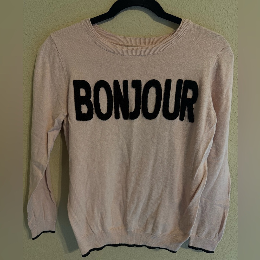 Elle Light Pink 'Bonjour' Crew Neck Sweater